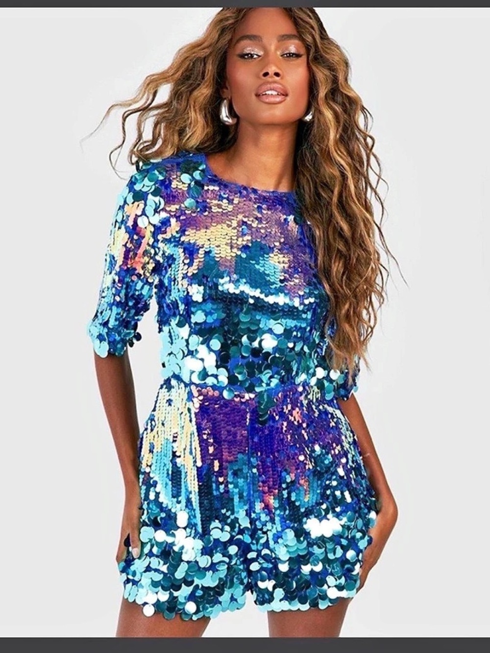 boohoo Ombre Sequin Playsuit Blue & Purple Medium
